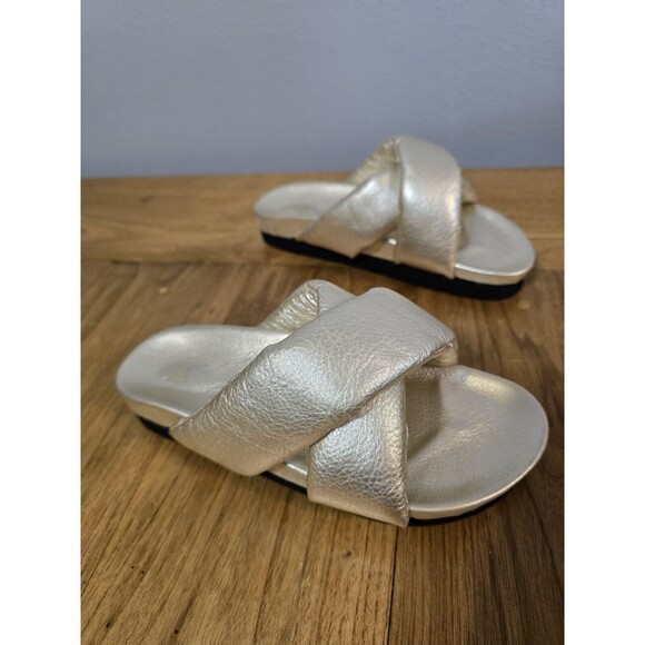 George Esquivel Champagne Colored Metallic Leather Slide Sandals - Picture 6 of 11